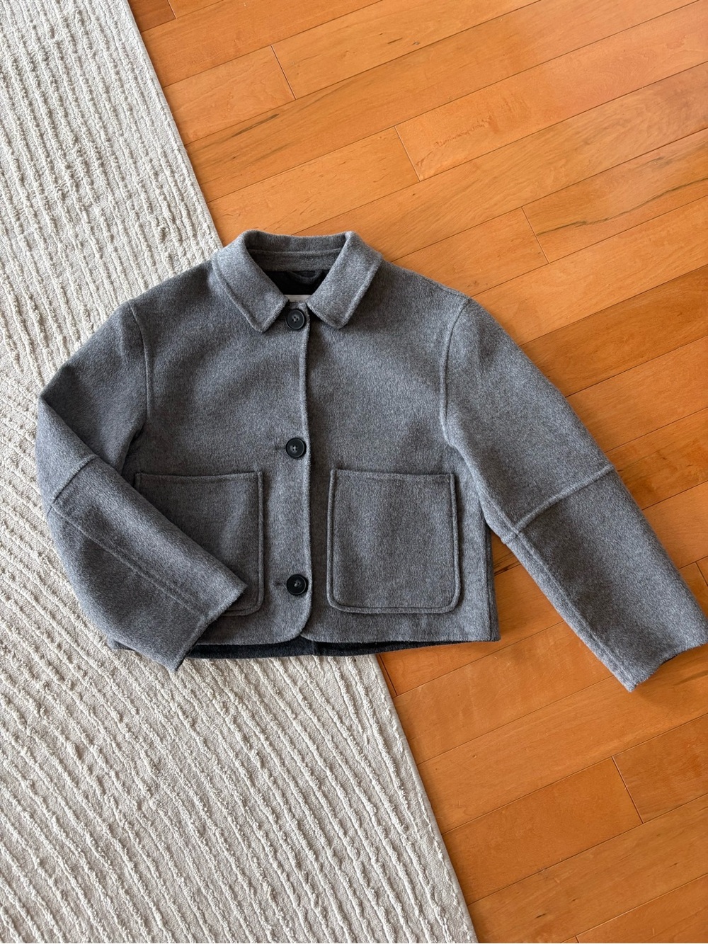 Zara Kids Gray Wool Pea Coat with Patch Pockets sz 9-10